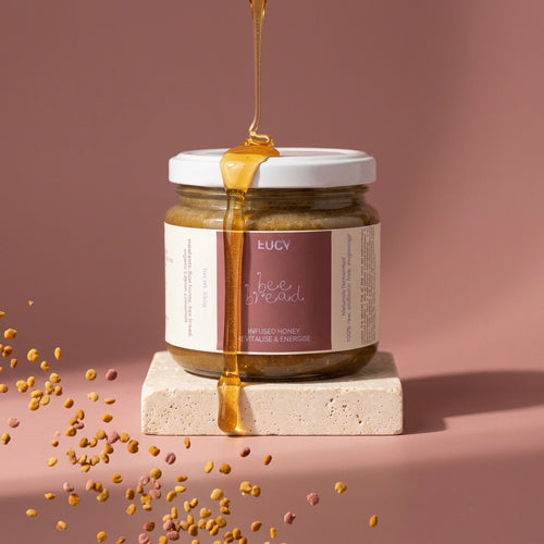 eucy bee bread australia hero shot with honey and bee pollen